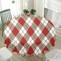 Red White And Beige Argyle Pattern Print Waterproof Round Tablecloth