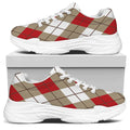 Red White And Beige Argyle Pattern Print White Chunky Shoes