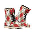Red White And Beige Argyle Pattern Print Winter Boots