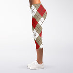Red White And Beige Argyle Pattern Print Women's Capri Leggings
