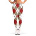 Red White And Beige Argyle Pattern Print Women's Leggings
