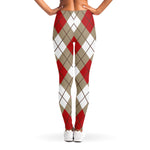 Red White And Beige Argyle Pattern Print Women's Leggings