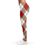 Red White And Beige Argyle Pattern Print Women's Leggings