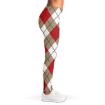 Red White And Beige Argyle Pattern Print Women's Leggings