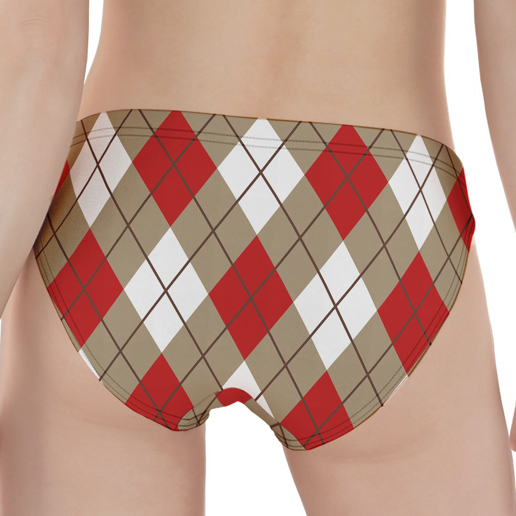 Red White And Beige Argyle Pattern Print Women's Panties