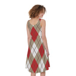Red White And Beige Argyle Pattern Print Women's Sleeveless Dress