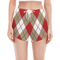 Red White And Beige Argyle Pattern Print Women's Split Running Shorts