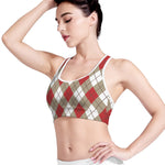 Red White And Beige Argyle Pattern Print Women's Sports Bra