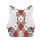 Red White And Beige Argyle Pattern Print Women's Sports Bra