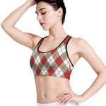 Red White And Beige Argyle Pattern Print Women's Sports Bra