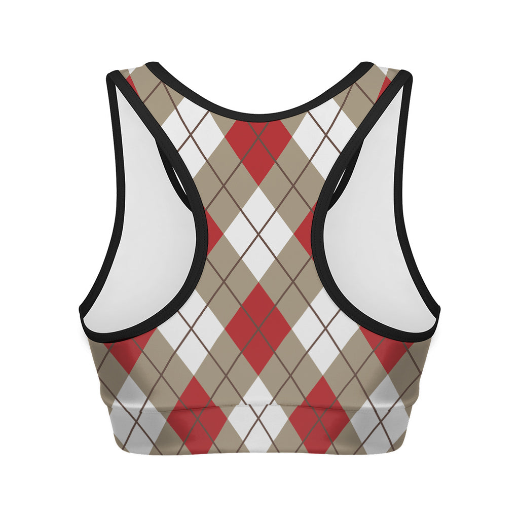 Red White And Beige Argyle Pattern Print Women's Sports Bra