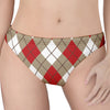 Red White And Beige Argyle Pattern Print Women's Thong