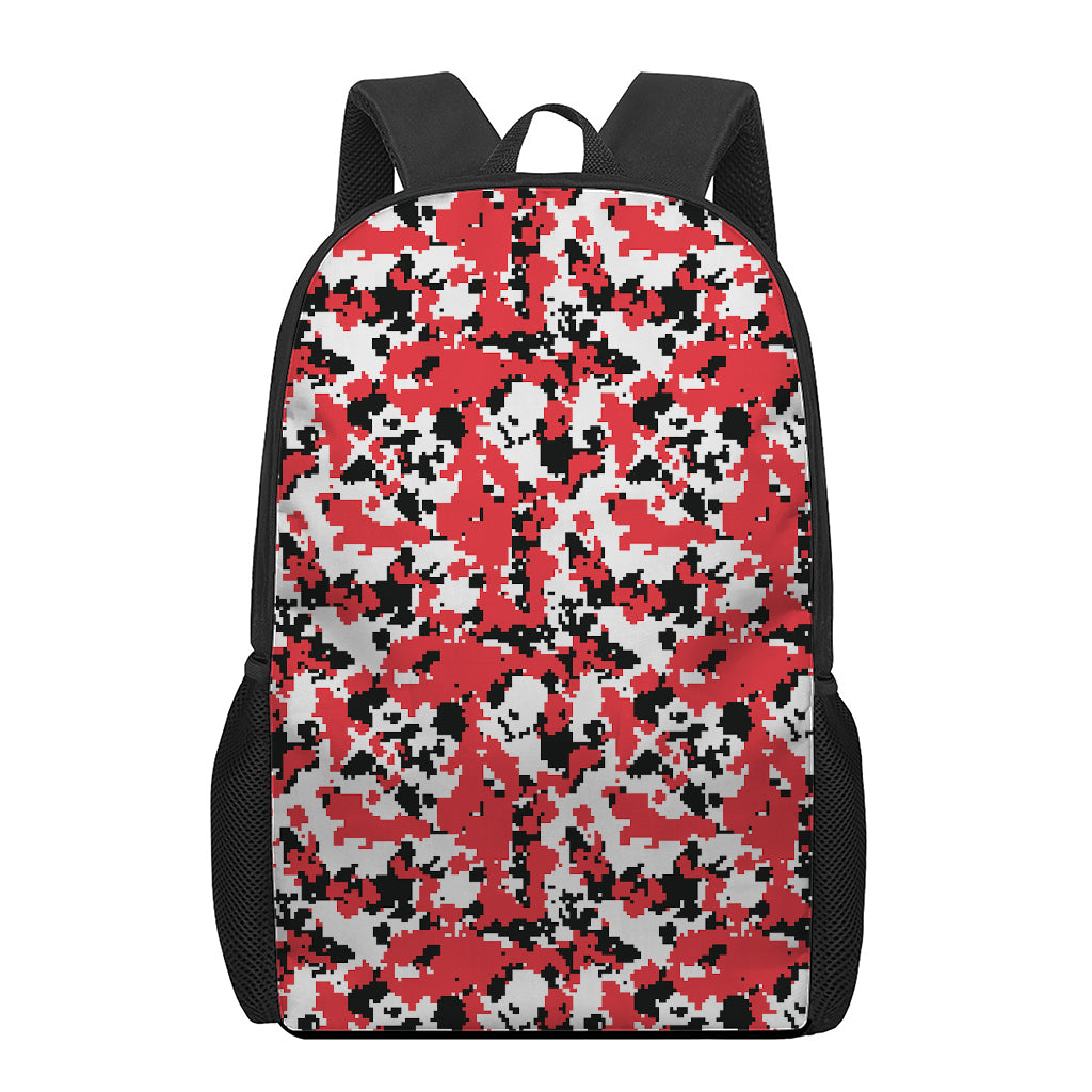 Red White And Black Digital Camo Print 17 Inch Backpack