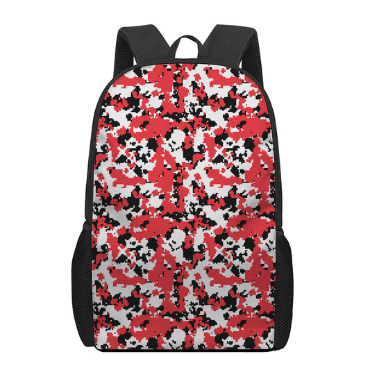 Red White And Black Digital Camo Print 17 Inch Backpack