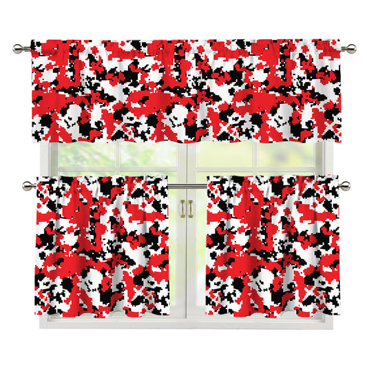 Red White And Black Digital Camo Print 3 Piece Kitchen Curtains