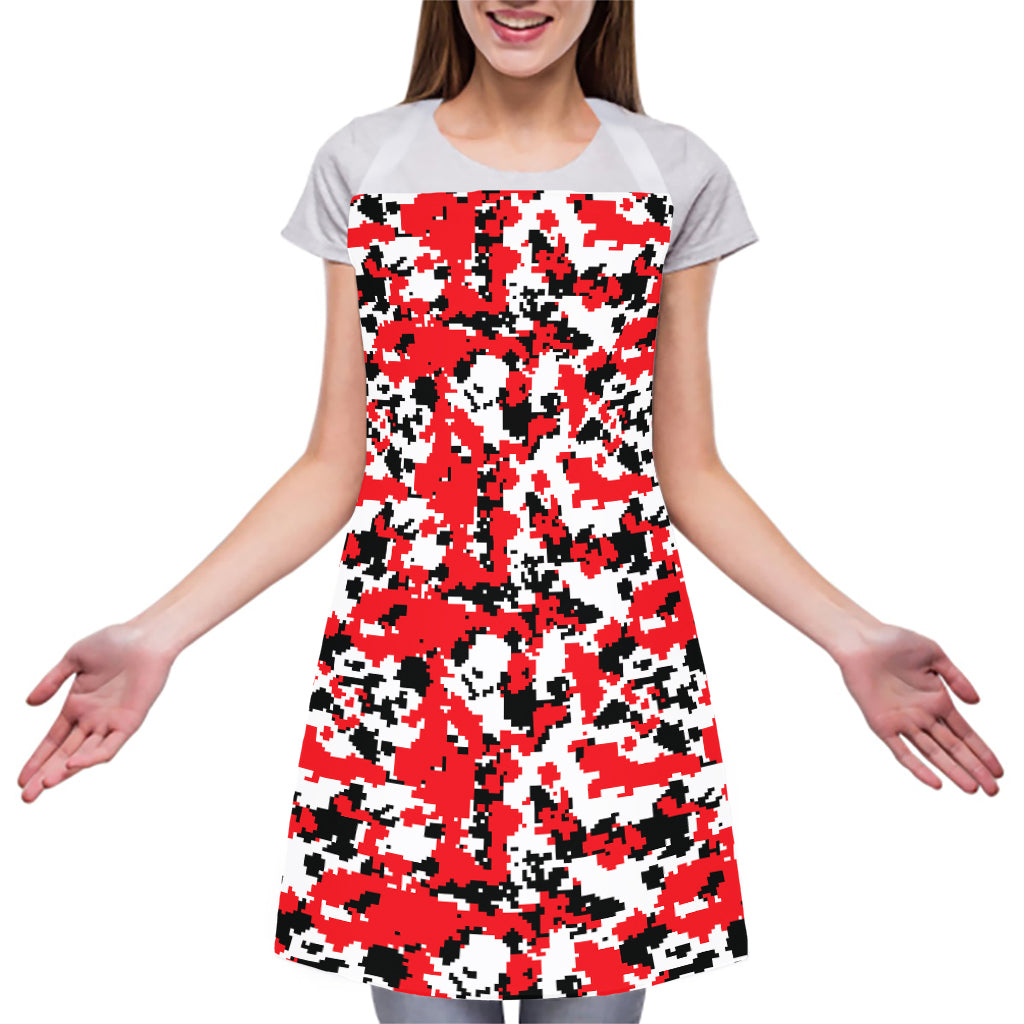 Red White And Black Digital Camo Print Adjustable Apron