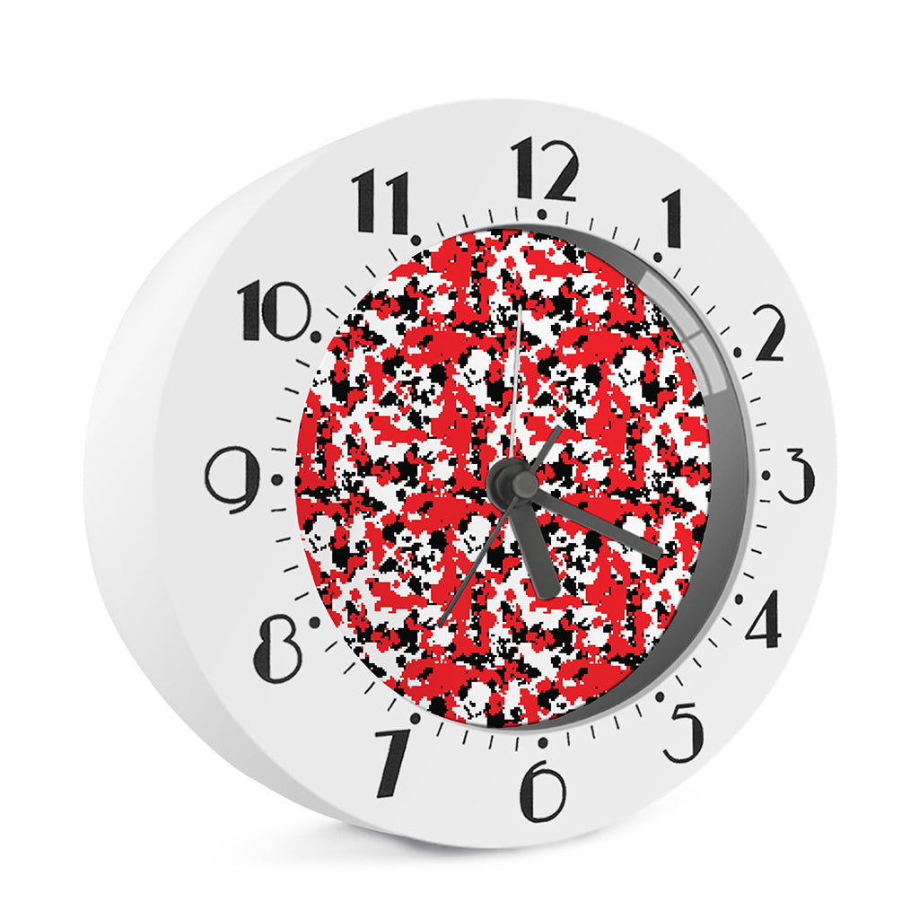 Red White And Black Digital Camo Print Alarm Clock