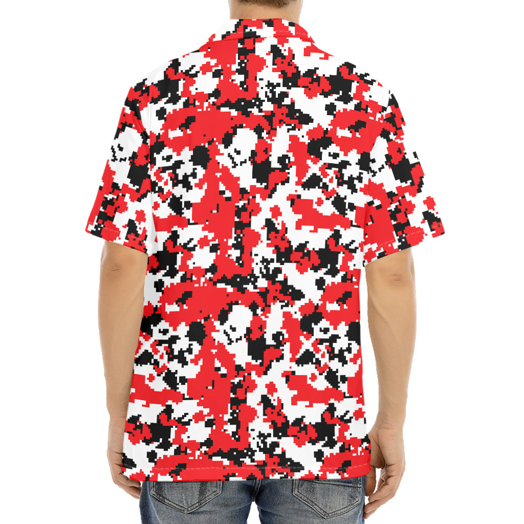 Red White And Black Digital Camo Print Aloha Shirt