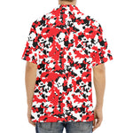 Red White And Black Digital Camo Print Aloha Shirt