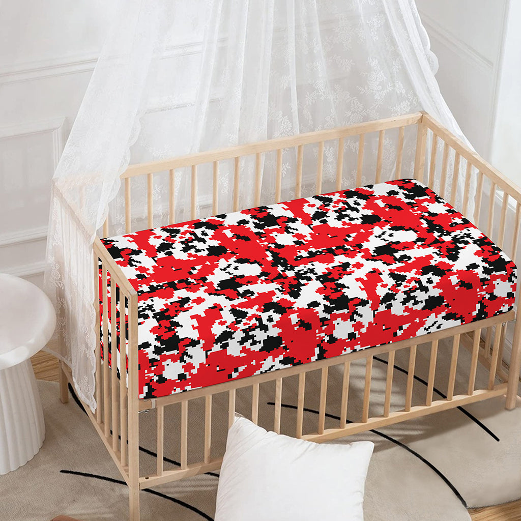 Red White And Black Digital Camo Print Baby Crib Sheet