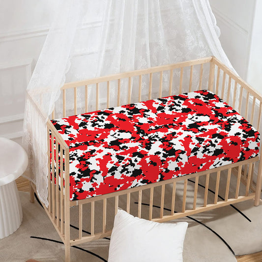 Red White And Black Digital Camo Print Baby Crib Sheet