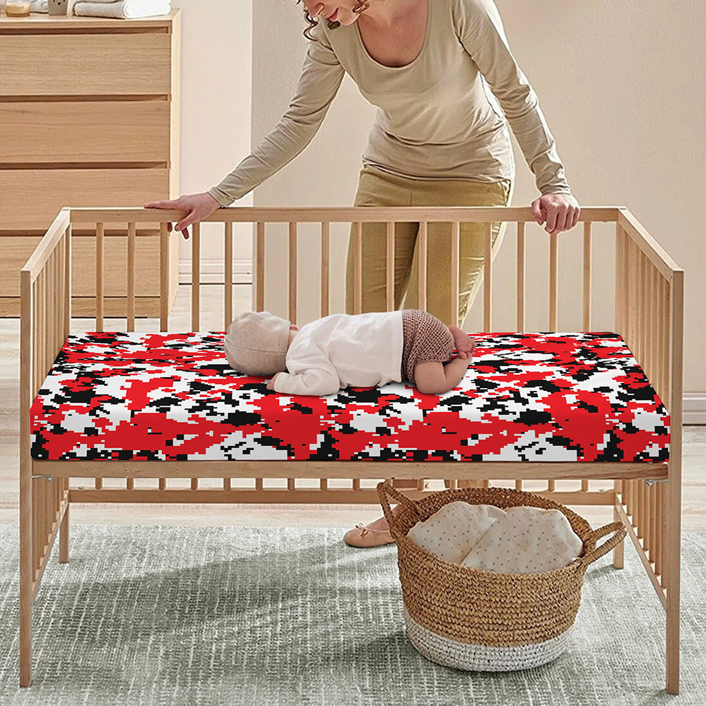 Red White And Black Digital Camo Print Baby Crib Sheet