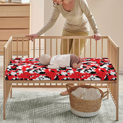 Red White And Black Digital Camo Print Baby Crib Sheet