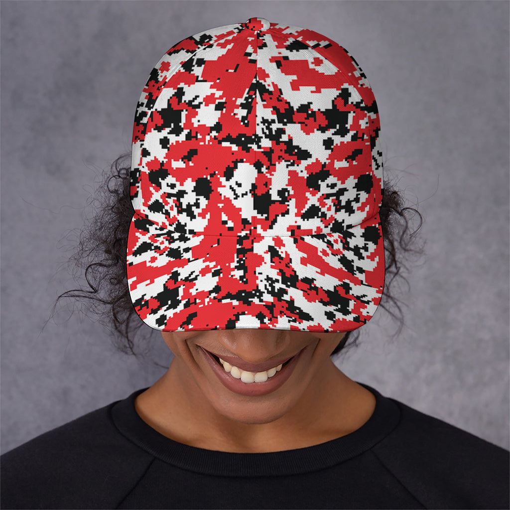Red White And Black Digital Camo Print Baseball Cap
