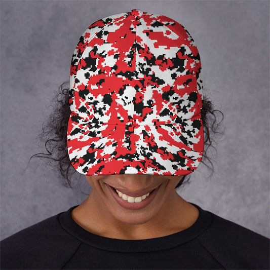 Red White And Black Digital Camo Print Baseball Cap