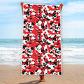 Red White And Black Digital Camo Print Beach Towel