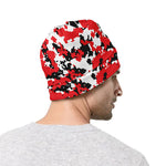 Red White And Black Digital Camo Print Beanie