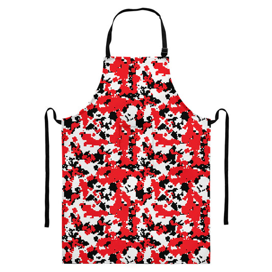 Red White And Black Digital Camo Print Bib Apron With Pocket