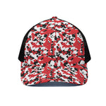 Red White And Black Digital Camo Print Black Mesh Trucker Cap