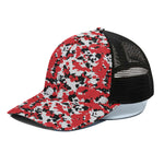 Red White And Black Digital Camo Print Black Mesh Trucker Cap