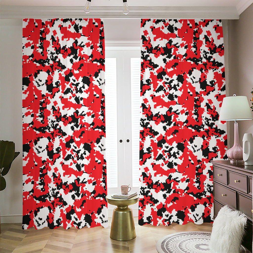Red White And Black Digital Camo Print Blackout Pencil Pleat Curtains