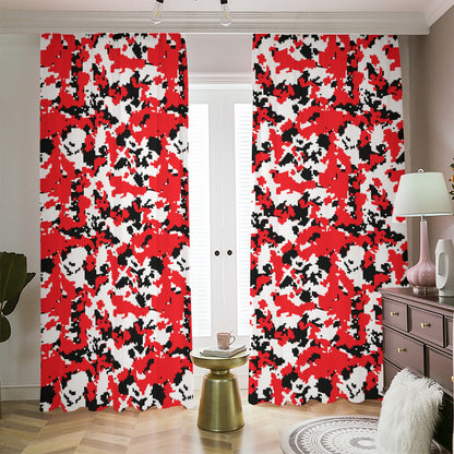 Red White And Black Digital Camo Print Blackout Pencil Pleat Curtains
