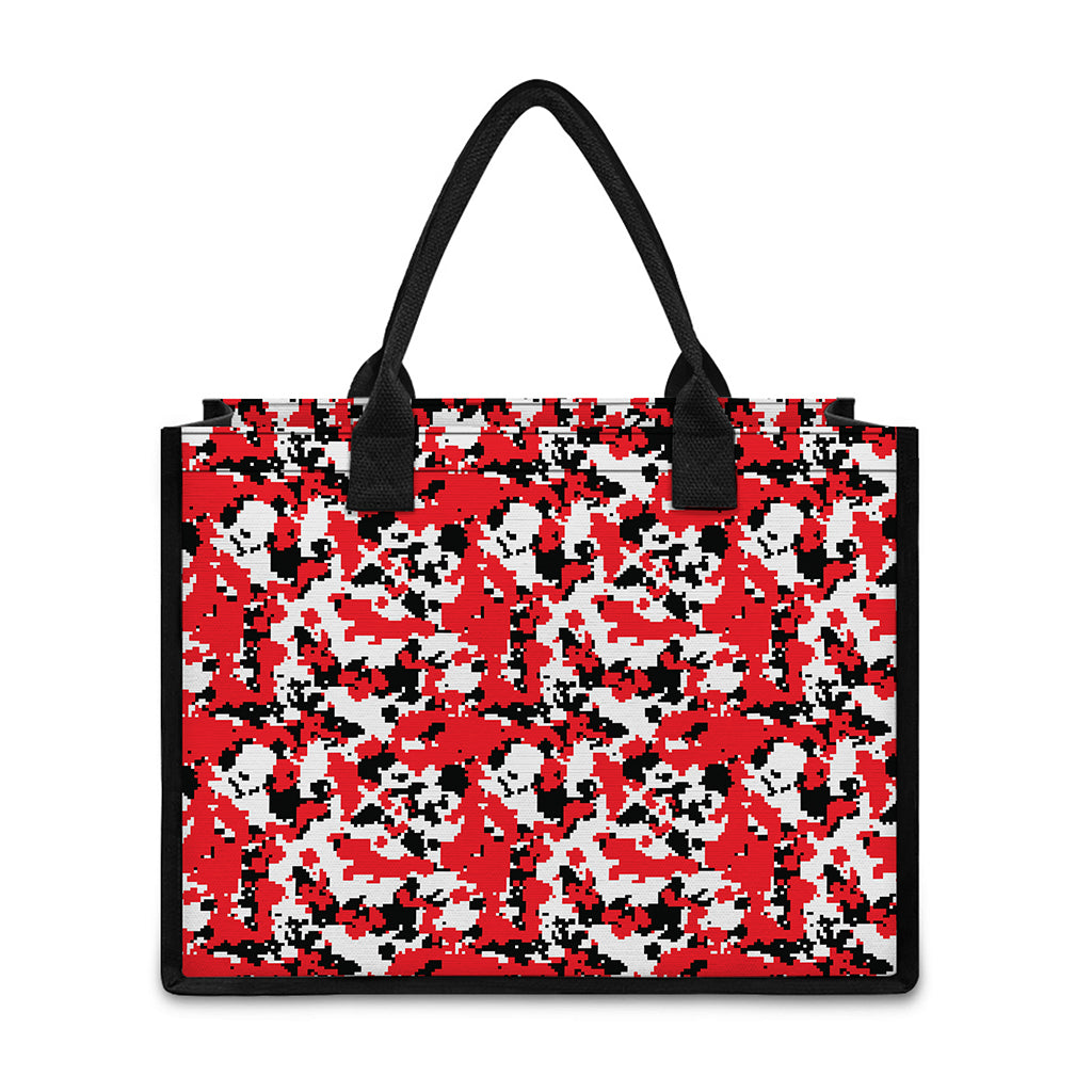 Red White And Black Digital Camo Print Canvas Tote Bag