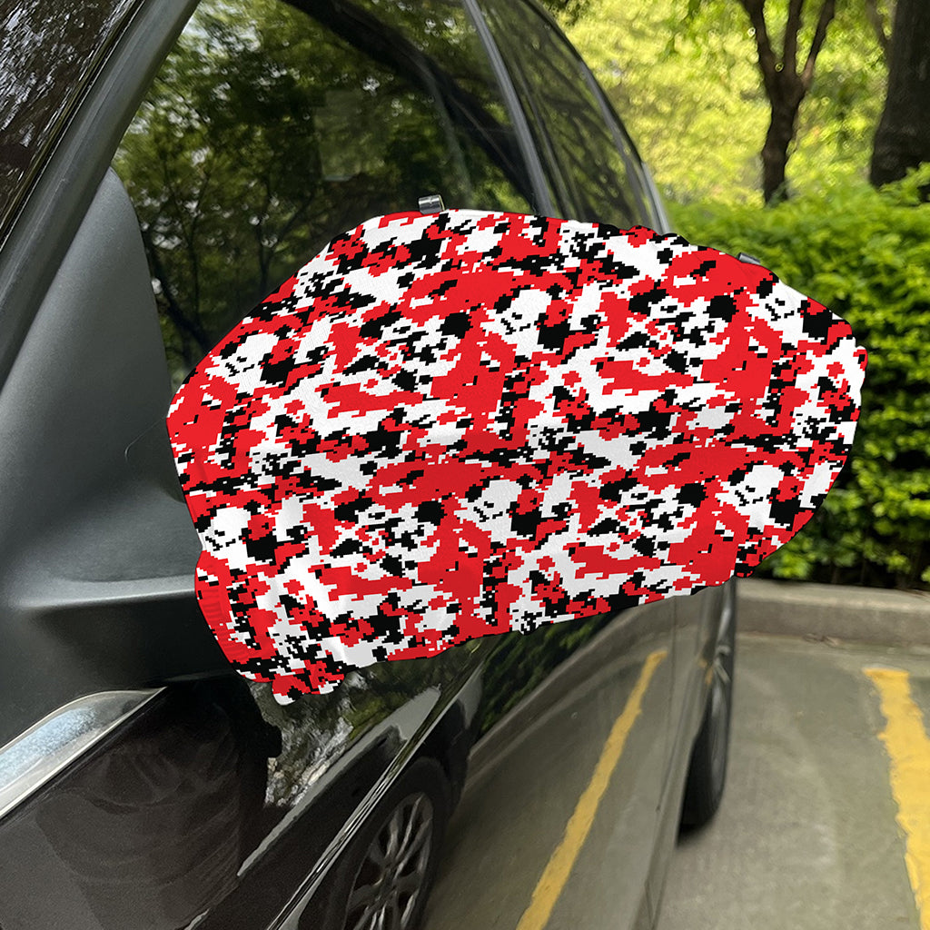 Red White And Black Digital Camo Print Car Side Mirror Covers