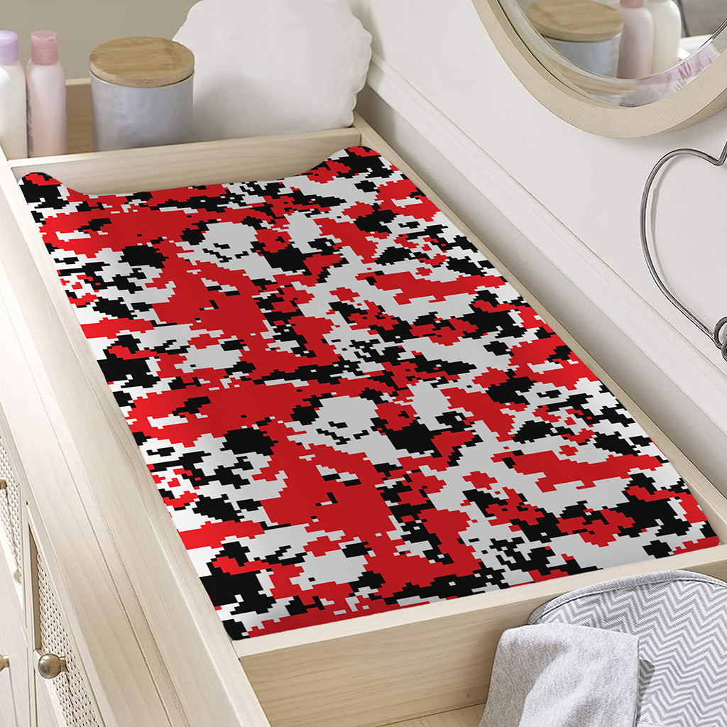 Red White And Black Digital Camo Print Changing Pad Cover