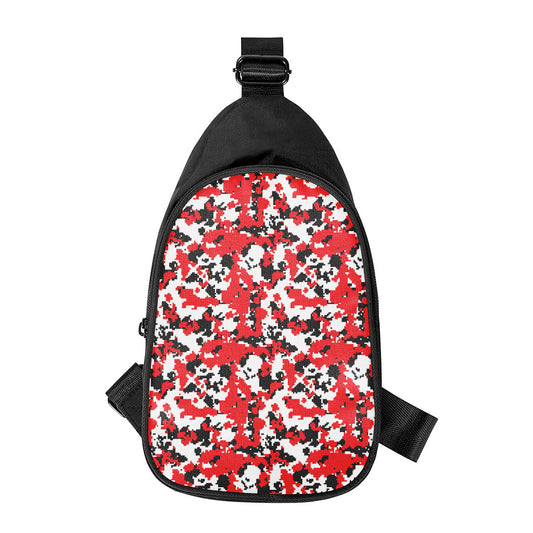 Red White And Black Digital Camo Print Chest Bag