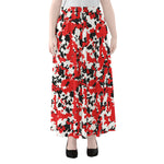 Red White And Black Digital Camo Print Chiffon Maxi Skirt