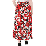 Red White And Black Digital Camo Print Chiffon Maxi Skirt