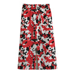 Red White And Black Digital Camo Print Cotton Front Slit Maxi Skirt