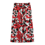Red White And Black Digital Camo Print Cotton Front Slit Maxi Skirt