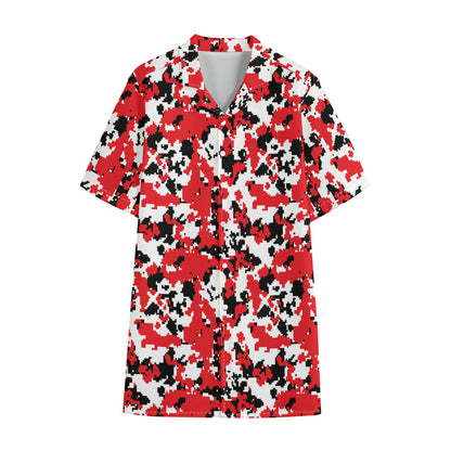 Red White And Black Digital Camo Print Cotton Hawaiian Shirt