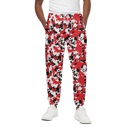 Red White And Black Digital Camo Print Cotton Pants