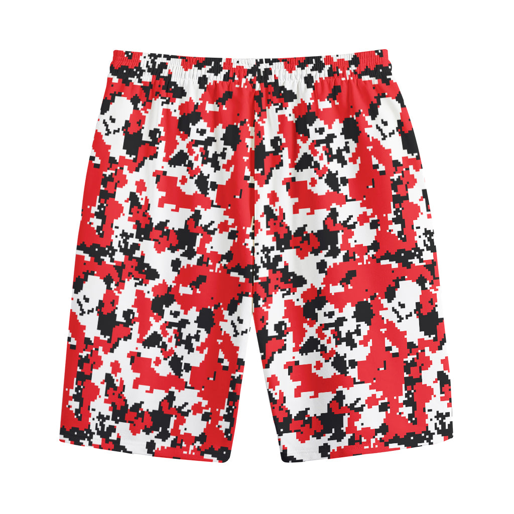 Red White And Black Digital Camo Print Cotton Shorts