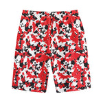 Red White And Black Digital Camo Print Cotton Shorts