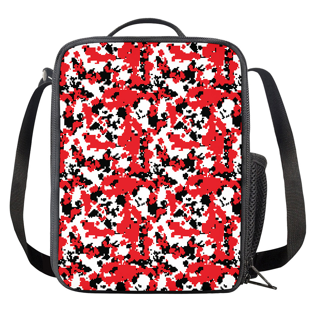 Red White And Black Digital Camo Print Crossbody Lunch Bag