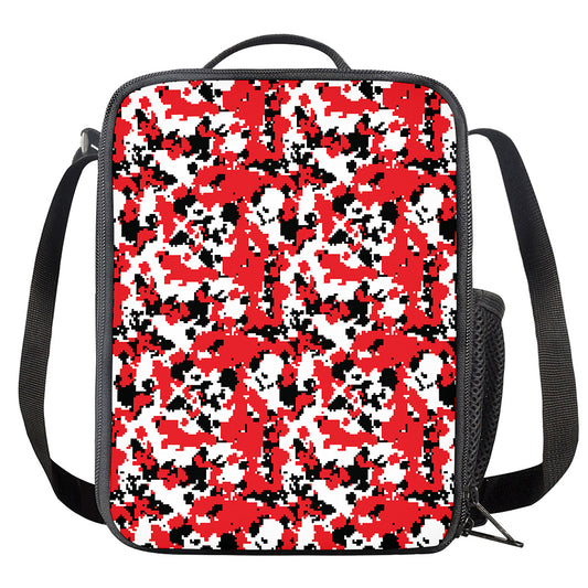 Red White And Black Digital Camo Print Crossbody Lunch Bag